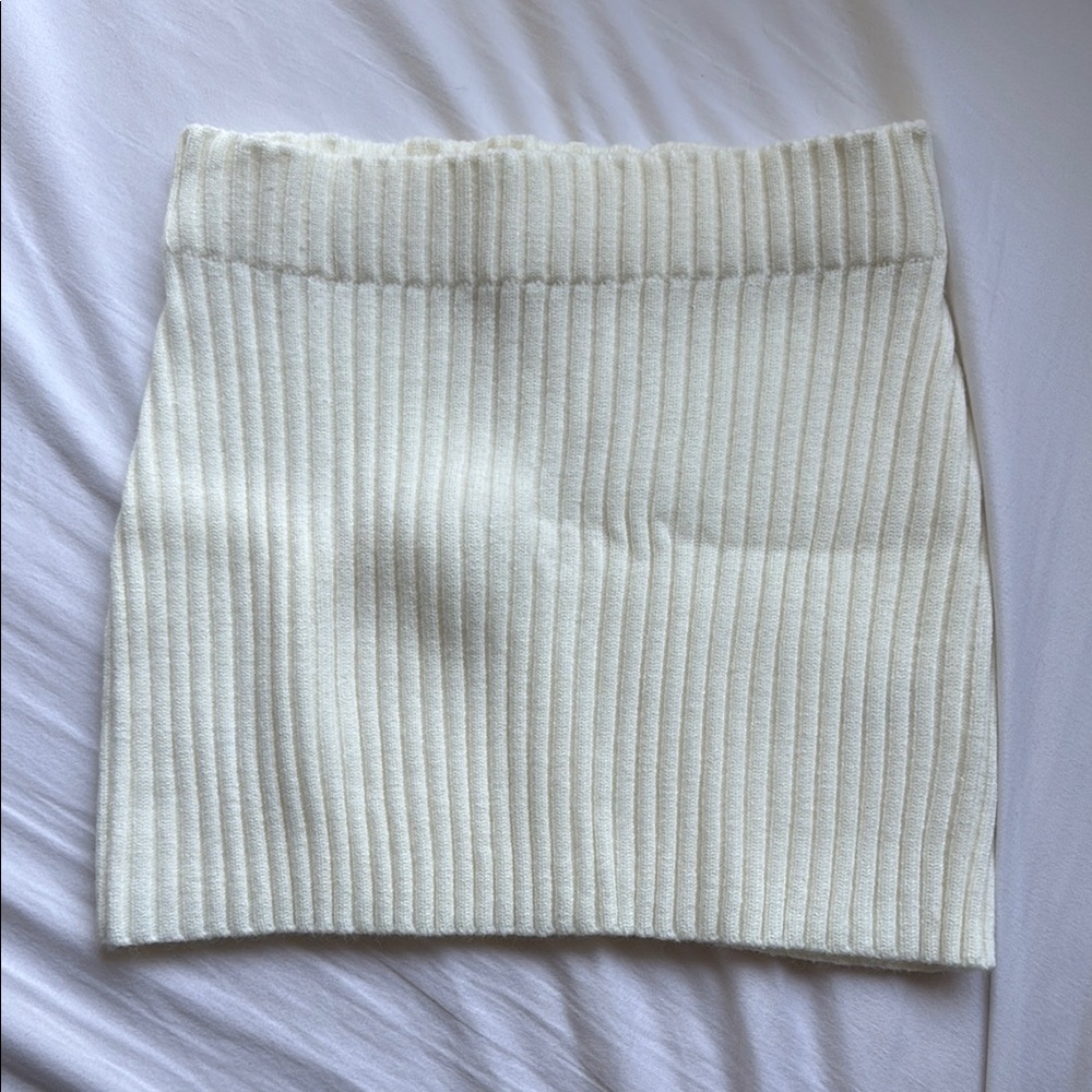 SHEIN Cream Ribbed Mini Pencil Skirt